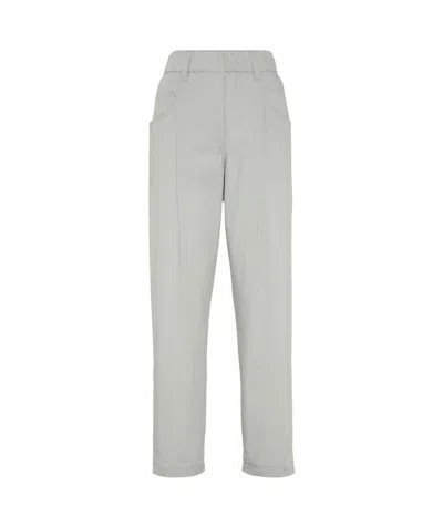 Brunello Cucinelli Straight-leg Cotton Trousers In Gray