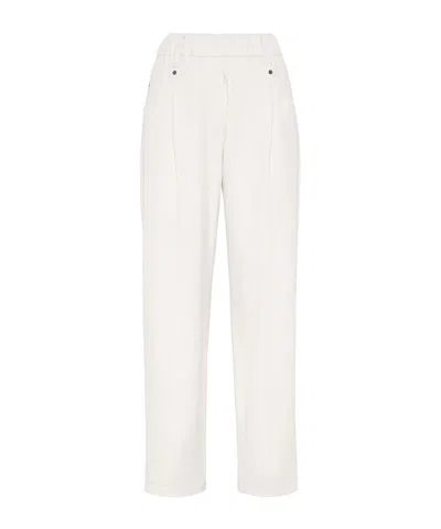 Brunello Cucinelli Straight-leg Cotton Trousers In White