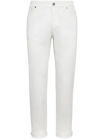 Brunello Cucinelli Garment-dyed Traditional Fit Five-pocket Trousers In Slubbed Cotton Denim In Off White