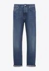 Brunello Cucinelli Denim Blue Cotton Jeans With Concealed Fastening In Blue