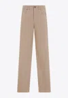 Brunello Cucinelli Fluid Wool Straight-leg Pants With Elastic Belt In Brown