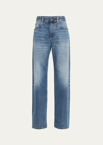 Brunello Cucinelli Straight Leg Blue Cotton Jeans