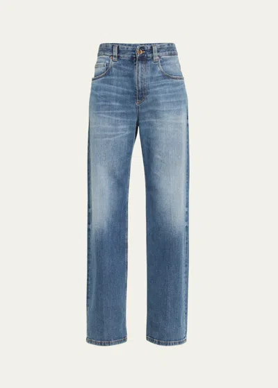 Brunello Cucinelli High-waisted Straight-leg Jeans In Blue