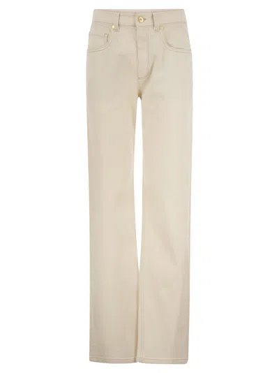 Brunello Cucinelli Loose Trousers In Garment-dyed Comfort Denim With Shiny Tab In Ecru