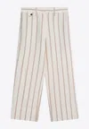 Brunello Cucinelli Beige Striped Trousers In Linen And Cotton Women In Beige