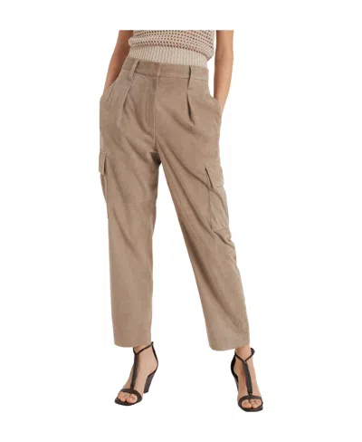Brunello Cucinelli Straight-leg Suede Trousers In Brown