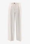Brunello Cucinelli Women Cotton And Wool Trousers With Adjustable Drawstring In White