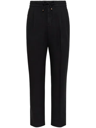 Brunello Cucinelli Straight Leg Trousers With Elasticated Waistband In Black