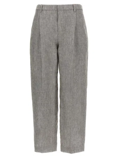 Brunello Cucinelli Straight-leg Trousers With Stretched Pleat In Gray