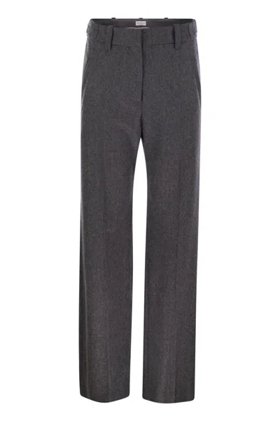 Brunello Cucinelli Grey Virgin Wool And Cashmere Flannel Trousers In Gray