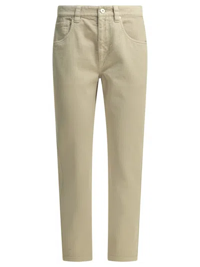 Brunello Cucinelli "straight Shiny Bartck" Straight Leg Jeans In Yellow