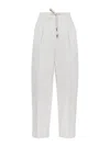 Brunello Cucinelli Relaxed-fit Trousers With High Waist And Drawstring Closure In Blanco