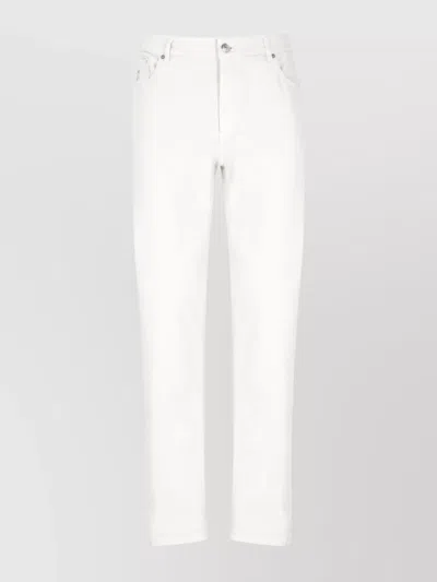 BRUNELLO CUCINELLI STRAIGHT TROUSERS WITH BELT LOOPS AND EMBROIDERED DETAIL