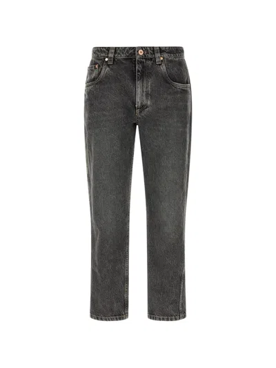 Brunello Cucinelli Grey Straight Mid Rise Jeans In Gray