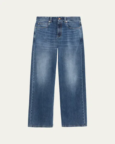 Brunello Cucinelli Straight-leg Medium Wash Denim Jeans In Blue