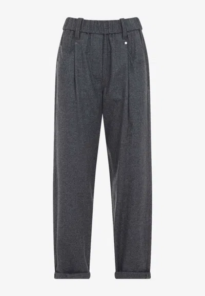 Brunello Cucinelli Straight-leg Wool-blend Pants In Gray