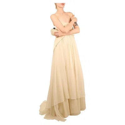 Pre-owned Brunello Cucinelli Strapless Cream Silk Chiffon Layered Wedding Gown Dress M In White