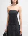 Brunello Cucinelli Strapless Flannel Wool Top With Laser-cut Embroidery In C005 Dark Grey