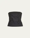 Brunello Cucinelli Strapless Flannel Wool Top With Laser-cut Embroidery In Dark Grey