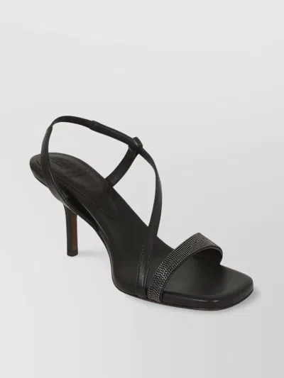 Brunello Cucinelli Strappy Stiletto Heel Sandals With Textured Strap In Black