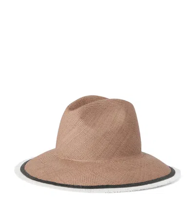 Brunello Cucinelli Straw Embellished Fedora Hat In Neutrals