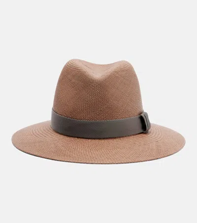 Brunello Cucinelli Straw Fedora Hat In Brown