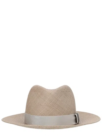 Brunello Cucinelli Straw Fedora In Burgundy