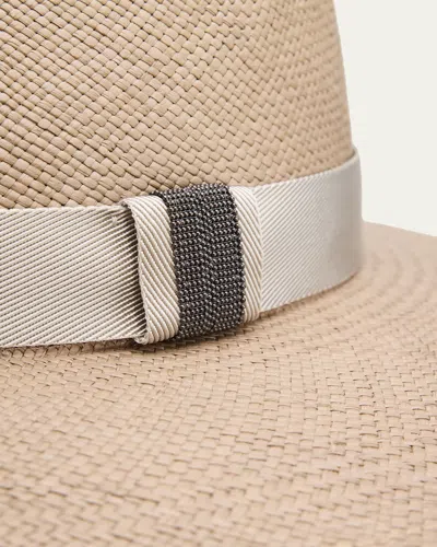 Brunello Cucinelli Straw Fedora With Monili Band In Brown