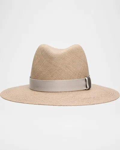 Brunello Cucinelli Straw Fedora With Monili Band In Neutral