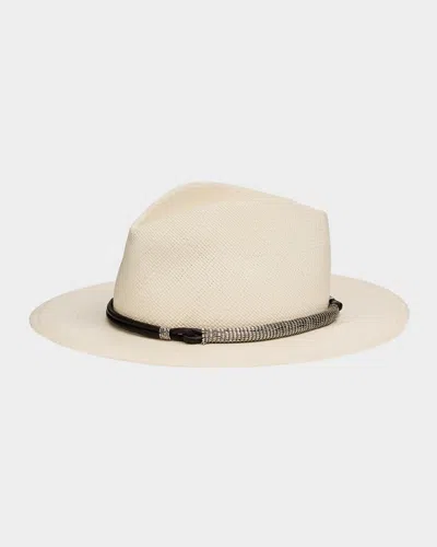 Brunello Cucinelli Straw Fedora With Precious Leather Band In Neutral