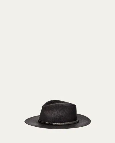 Brunello Cucinelli Straw Fedora With Precious Leather Band In Black