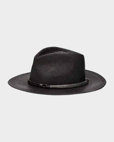 Brunello Cucinelli Straw Fedora With Precious Leather Band In Black
