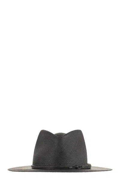 Brunello Cucinelli Straw Fedora With Precious Leather Band In Pattern