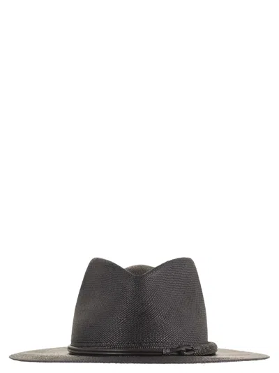 Brunello Cucinelli Straw Fedora With Precious Leather Band In Gray