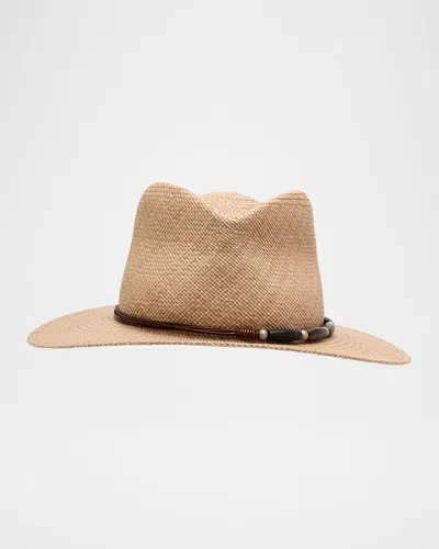 Brunello Cucinelli Straw Wide Brim Fedora In C7549 Beige