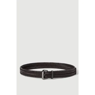 Brunello Cucinelli Stretch Braided Leather Belt With Shiny Loop In Brown