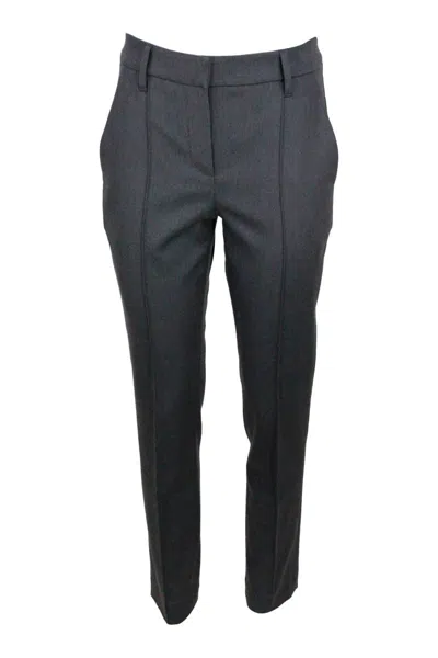 BRUNELLO CUCINELLI STRETCH COTTON DRILL TROUSERS WITH MONILI ON THE BACK LOOP