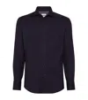 Brunello Cucinelli Men Flannel Slim Fit Shirt With Spread Collar In Blue