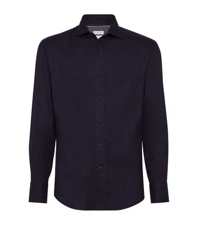 BRUNELLO CUCINELLI STRETCH-COTTON FLANNEL SLIM-FIT SHIRT
