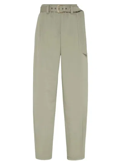 BRUNELLO CUCINELLI STRETCH COTTON GABARDINE BAGGY BELTED PULL ON PANTS
