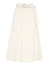 Brunello Cucinelli Stretch Cotton Gabardine Belted Circle Skirt In White