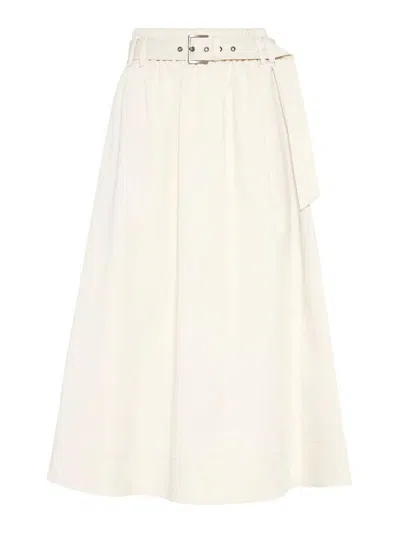 Brunello Cucinelli Stretch Cotton Gabardine Belted Circle Skirt In White