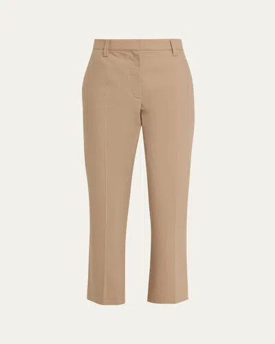 Brunello Cucinelli Stretch Cotton Gabardine Crop Cigarette Pants In Brown
