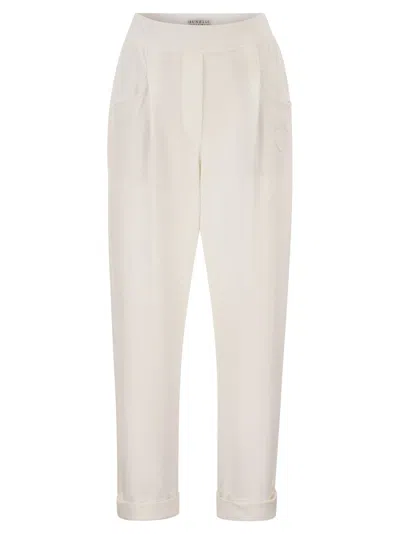 Brunello Cucinelli Stretch Cotton Gabardine Jogging Trousers In White