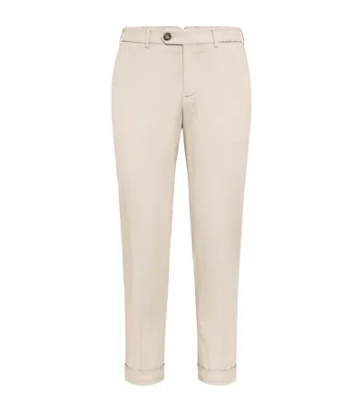 Brunello Cucinelli Stretch-cotton Garment-dyed Trousers In Neutral