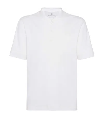 Brunello Cucinelli Kids' Stretch-cotton Henley Top In White