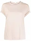 Brunello Cucinelli Constrast-trim Fitted T-shirt In Beige