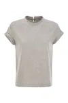 Brunello Cucinelli Women Stretch Cotton Jersey T-shirt With Precious Faux-layering