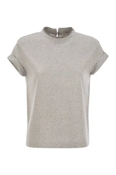BRUNELLO CUCINELLI BRUNELLO CUCINELLI STRETCH COTTON JERSEY T-SHIRT WITH PRECIOUS FAUX-LAYERING