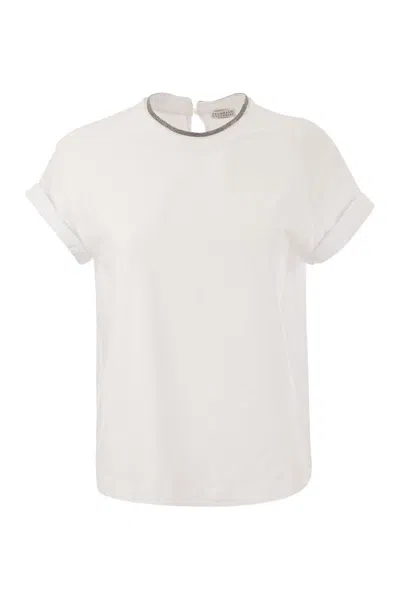 Brunello Cucinelli Women Stretch Cotton Jersey T-shirt With Precious Faux-layering In Red